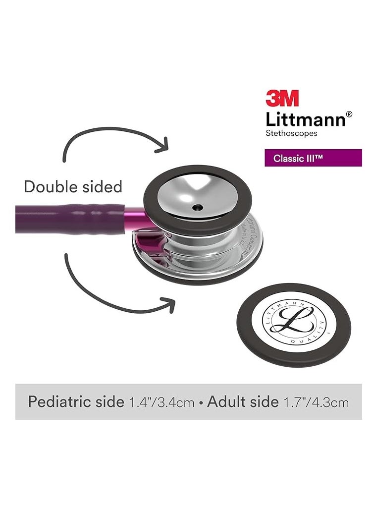 3M Littmann Classic III Monitoring Stethoscope, Mirror Chestpiece, Plum Tube, Pink Stem Headset, 27 inch, 5960