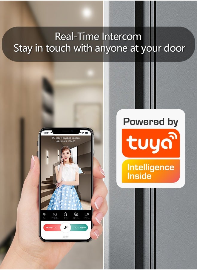 Smart Lock Full-Automatic Door Lock with CNC-Machined Panel,Face Recognition Dual Cameras, Palm Vein Unlocking ,WiFi Intercom, Tuya App, With 6068 Mortise