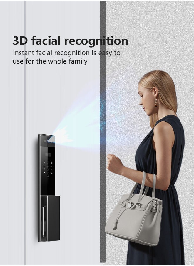 Smart Lock Full-Automatic Door Lock with CNC-Machined Panel,Face Recognition Dual Cameras, Palm Vein Unlocking ,WiFi Intercom, Tuya App, With 6068 Mortise