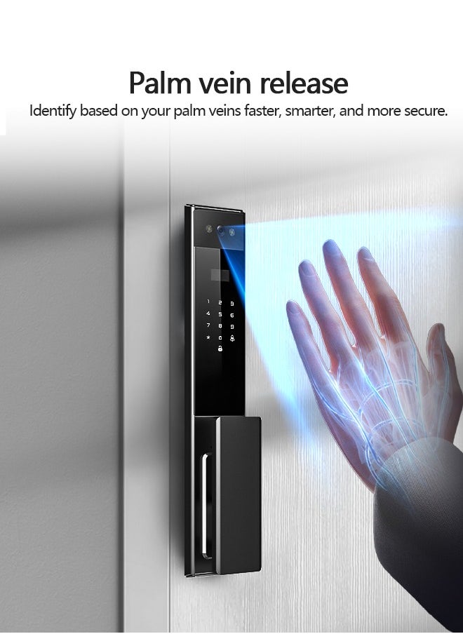 Smart Lock Full-Automatic Door Lock with CNC-Machined Panel,Face Recognition Dual Cameras, Palm Vein Unlocking ,WiFi Intercom, Tuya App, With 6068 Mortise