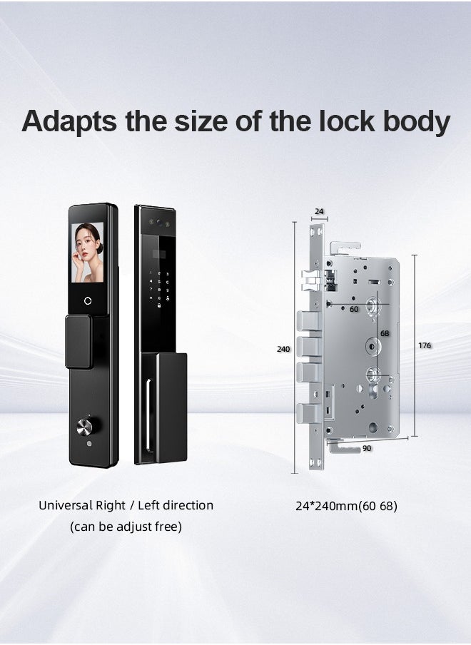 Smart Lock Full-Automatic Door Lock with CNC-Machined Panel,Face Recognition Dual Cameras, Palm Vein Unlocking ,WiFi Intercom, Tuya App, With 6068 Mortise