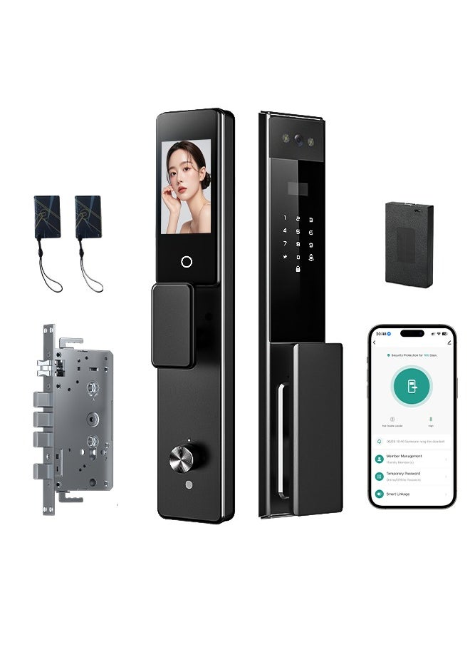 Smart Lock Full-Automatic Door Lock with CNC-Machined Panel,Face Recognition Dual Cameras, Palm Vein Unlocking ,WiFi Intercom, Tuya App, With 6068 Mortise