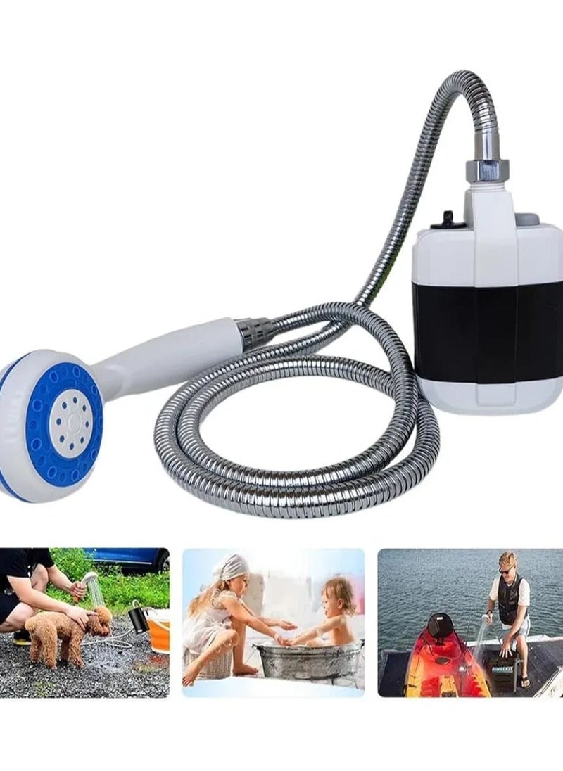 Upgraded Portable Camping Shower – Rechargeable Electric USB Pump, Adjustable Waterproof Design for Camping, Hiking, Car Washing, and Pet Bathing (White)