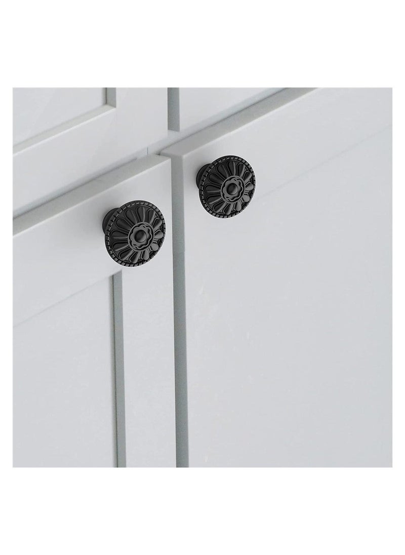 Cabinet Handle 9-Pack of Matte Black Kitchen Cabinet Knobs Pulls, Matte Round Farmhouse Dresser Handles Drawer Knobs for Modern Closet Furniture Door, Floral Pattern