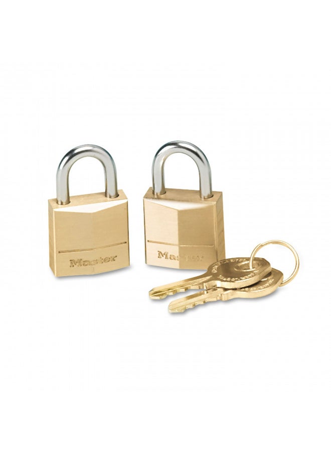 Master Lock Padlock, Solid Brass Lock, 3/4-Inch Body Width, 120T, Keyed alike, 2-Pack