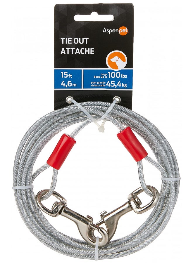 Petmate Heavy Duty Vinyl Tie Out Cable - Clear Break Strength 2000 Lbs -15 Ft Cable, Silver