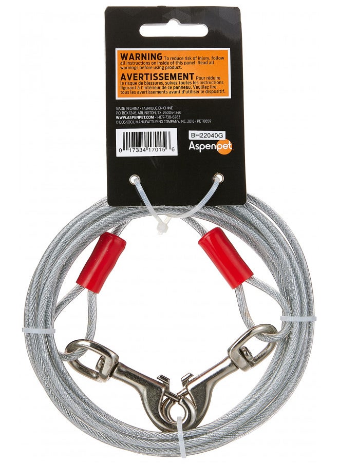 Petmate Heavy Duty Vinyl Tie Out Cable - Clear Break Strength 2000 Lbs -15 Ft Cable, Silver