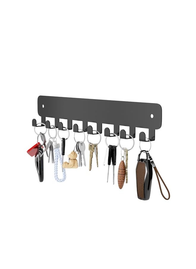 pickpiff 1 Pack Key Holder for Wall Adhesive, Key Hooks with 8 Hooks Wall Mounted, Black Key Hangers for Wall Decor No Drill for Living Room, Kitchen, Office