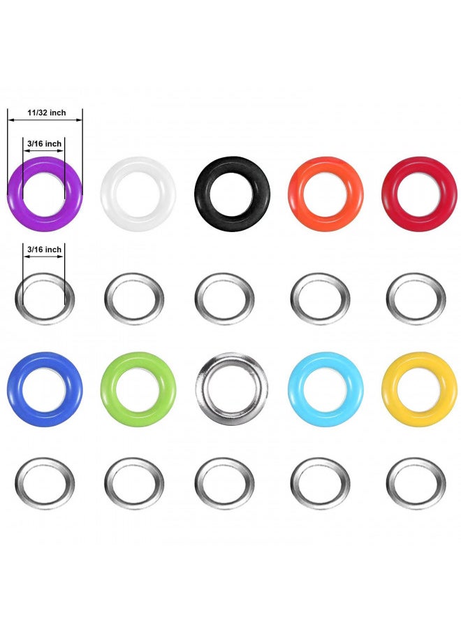 400 Sets 3/16 Inch Multi-Color Grommets Kit Metal Eyelets with Installation Tools and Instructor in Clear Box