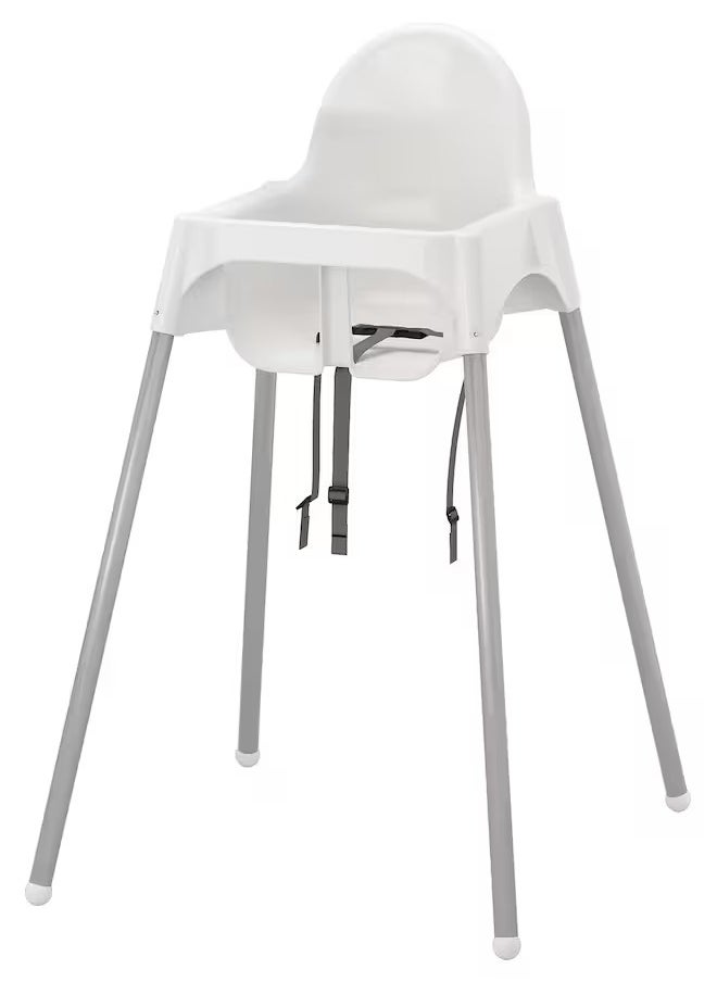 ANTILOP Highchair with safety belt, white/silver-colour