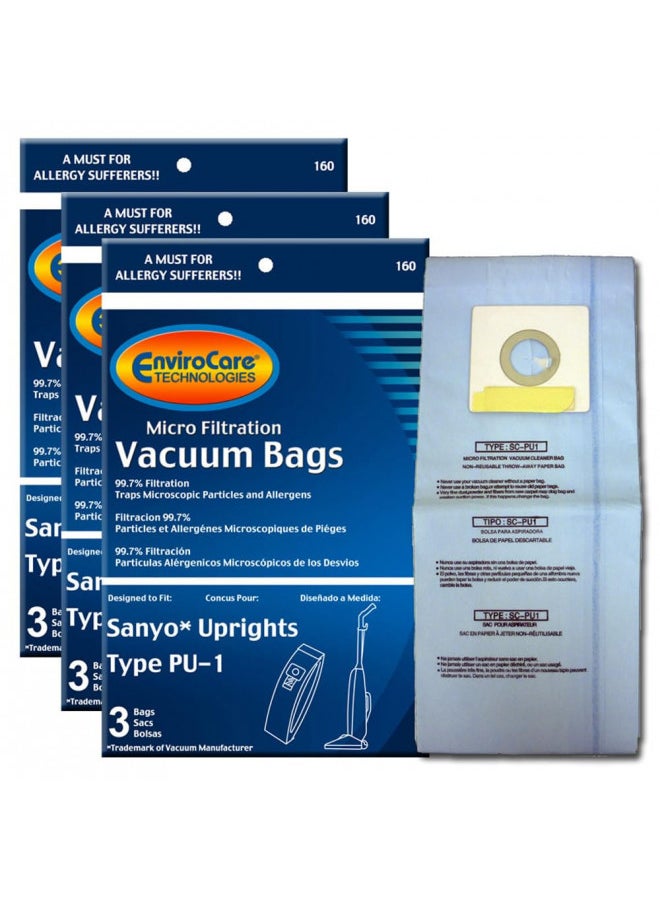 EnviroCare Replacement Micro Filtration Vacuum Cleaner Dust Bags made to fit Sanyo Uprights Type PU-1, 9 bags