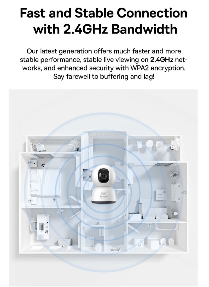 3MP 2K WiFi Indoor Security Camera with Pan Tilt, 8x Digital Zoom, 2-Way Audio, Night Vision, Motion Detection, Baby Monitor, Support Micro SD Card up to 256GB, Compatible with Google Assistant and Amazon Alexa, Remote Management via APP, Smart Home Monitoring, CCTV Camera for Home Security