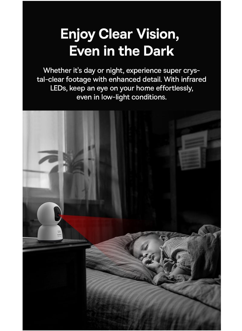 3MP 2K WiFi Indoor Security Camera with Pan Tilt, 8x Digital Zoom, 2-Way Audio, Night Vision, Motion Detection, Baby Monitor, Support Micro SD Card up to 256GB, Compatible with Google Assistant and Amazon Alexa, Remote Management via APP, Smart Home Monitoring, CCTV Camera for Home Security