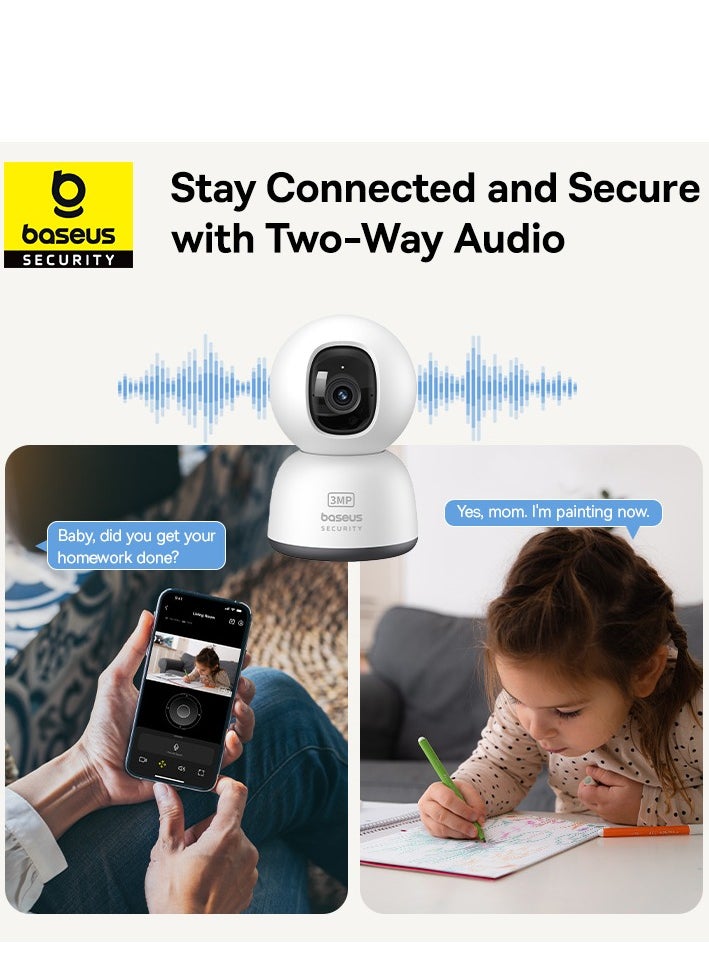 3MP 2K WiFi Indoor Security Camera with Pan Tilt, 8x Digital Zoom, 2-Way Audio, Night Vision, Motion Detection, Baby Monitor, Support Micro SD Card up to 256GB, Compatible with Google Assistant and Amazon Alexa, Remote Management via APP, Smart Home Monitoring, CCTV Camera for Home Security