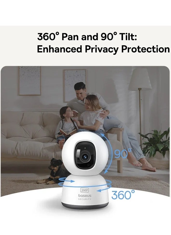 3MP 2K WiFi Indoor Security Camera with Pan Tilt, 8x Digital Zoom, 2-Way Audio, Night Vision, Motion Detection, Baby Monitor, Support Micro SD Card up to 256GB, Compatible with Google Assistant and Amazon Alexa, Remote Management via APP, Smart Home Monitoring, CCTV Camera for Home Security