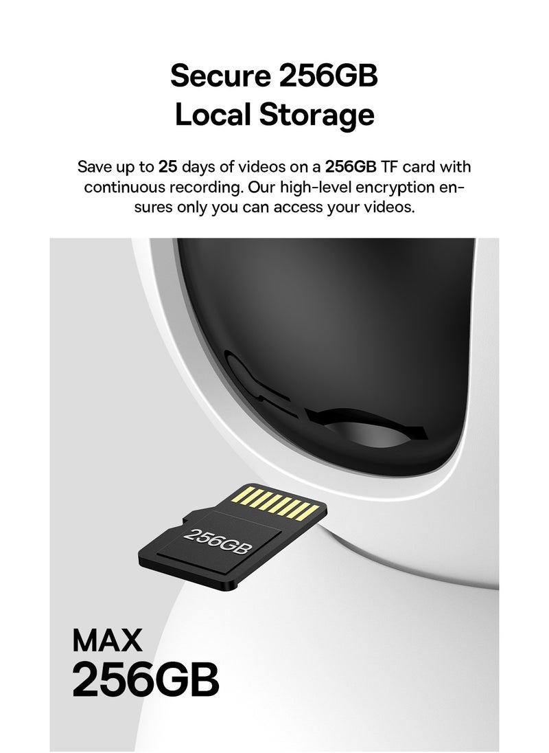 3MP 2K WiFi Indoor Security Camera with Pan Tilt, 8x Digital Zoom, 2-Way Audio, Night Vision, Motion Detection, Baby Monitor, Support Micro SD Card up to 256GB, Compatible with Google Assistant and Amazon Alexa, Remote Management via APP, Smart Home Monitoring, CCTV Camera for Home Security