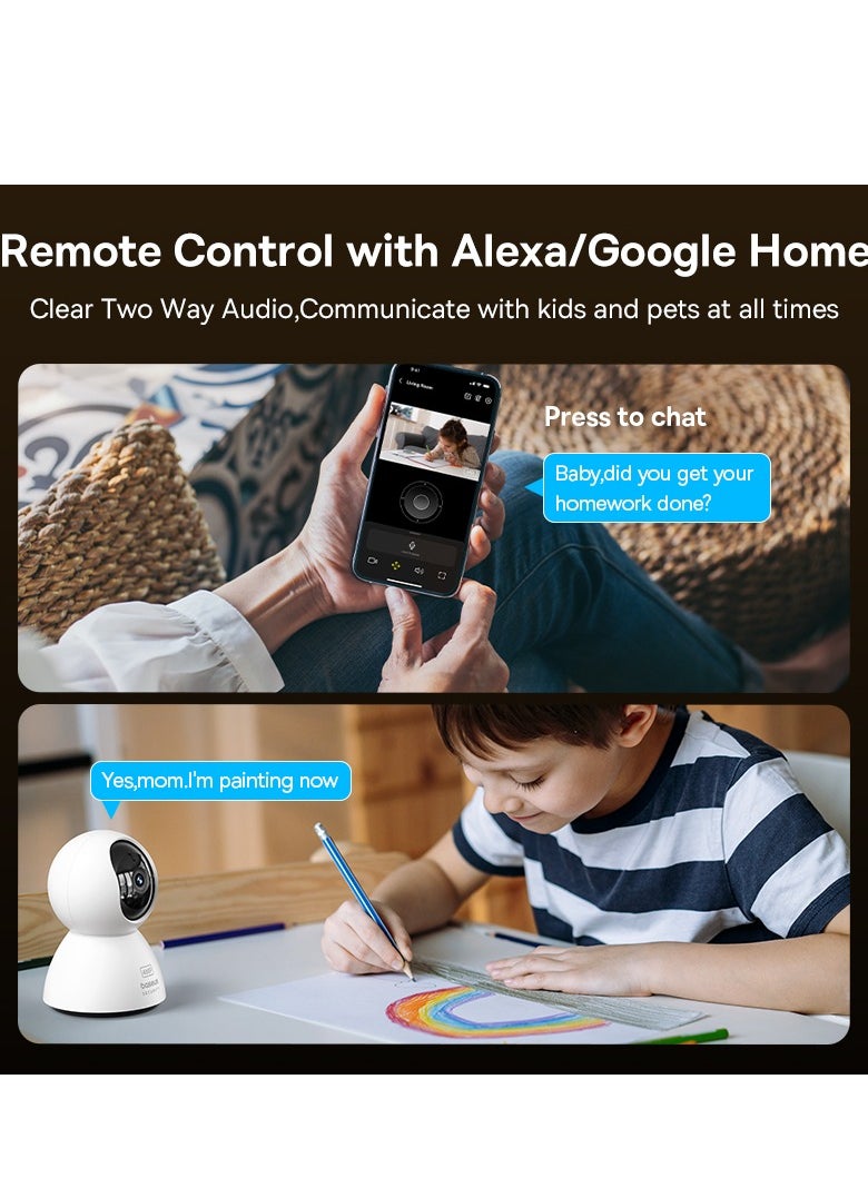 4MP HD Pan/Tilt Smart 5G Wi-Fi Security Camera - Indoor Home Protection, 3K High Clarity, Two-Way Audio, Night Vision, Motion Detection, Baby Monitor, up to 256GB MicroSD Card Support, Works with Google Assistant & Amazon Alexa, Remote Management via App