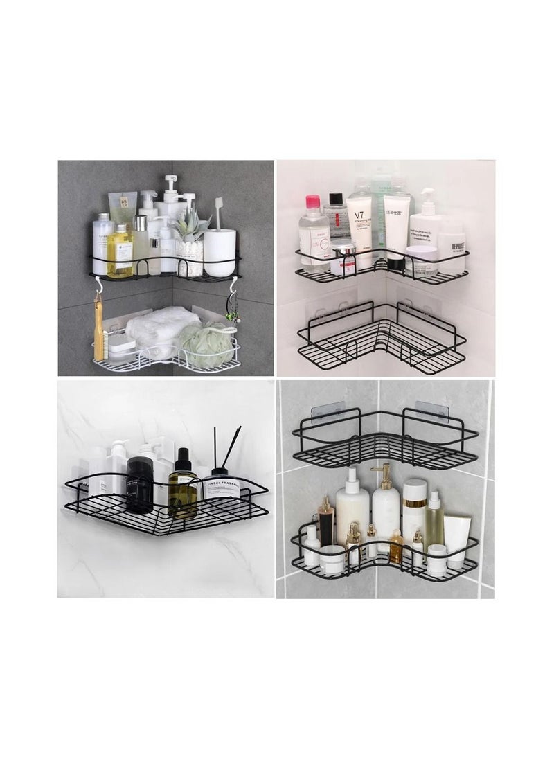 2-Pieces Bathroom Shelf Shower Corner Wall Mount Shampoo Storage Holder with Suction Cup No Drilling Kitchen Storage Bathroom Accessories