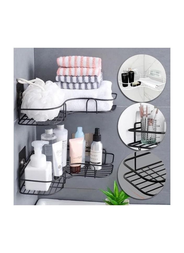 2-Pieces Bathroom Shelf Shower Corner Wall Mount Shampoo Storage Holder with Suction Cup No Drilling Kitchen Storage Bathroom Accessories