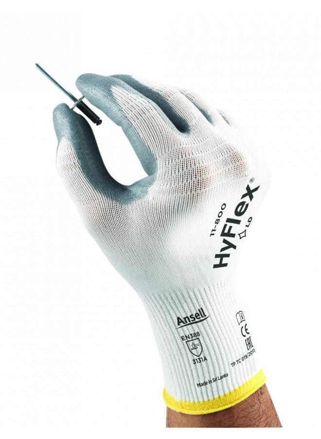 Ansell 205572 HyFlex 11-800 White/Gray Nylon Gloves, Large, Size 9, 12 Pairs