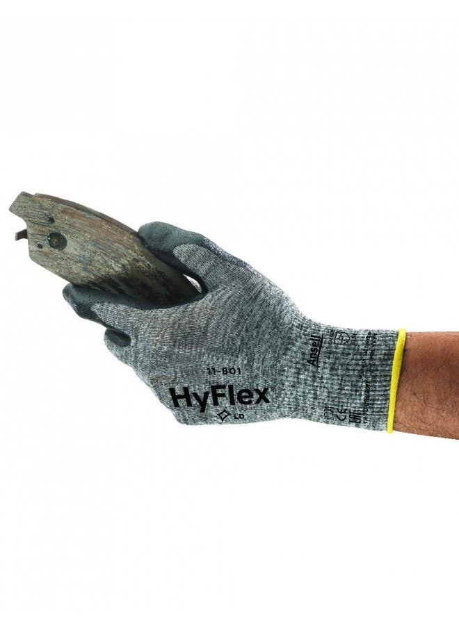 Ansell HyFlex 11-801 Nylon Glove, Black Foam Nitrile Coating, Knit Wrist Cuff, X-Large, Size 10 (Pack of 12)