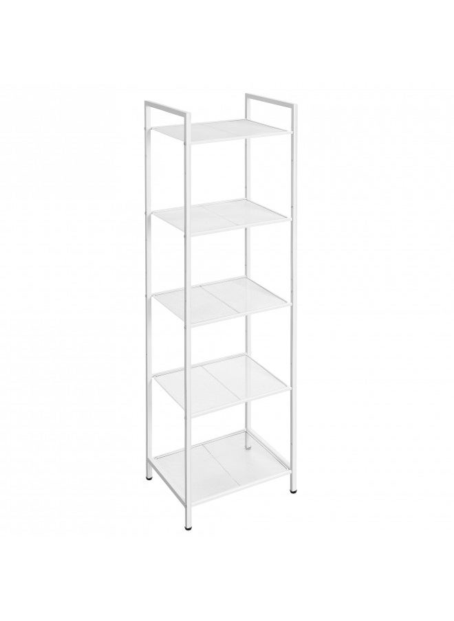 SONGMICS 5-Tier Storage Rack, Bathroom Shelf, Extendable Plant Stand with Adjustable Shelf, for Bathroom, Living Room, Balcony, Kitchen, White UBSC035W01