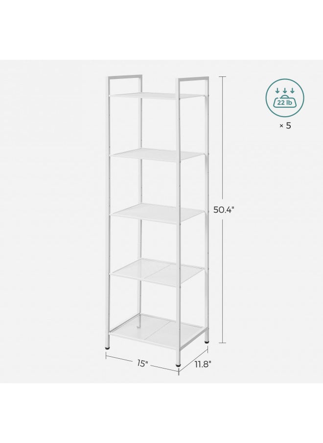 SONGMICS 5-Tier Storage Rack, Bathroom Shelf, Extendable Plant Stand with Adjustable Shelf, for Bathroom, Living Room, Balcony, Kitchen, White UBSC035W01