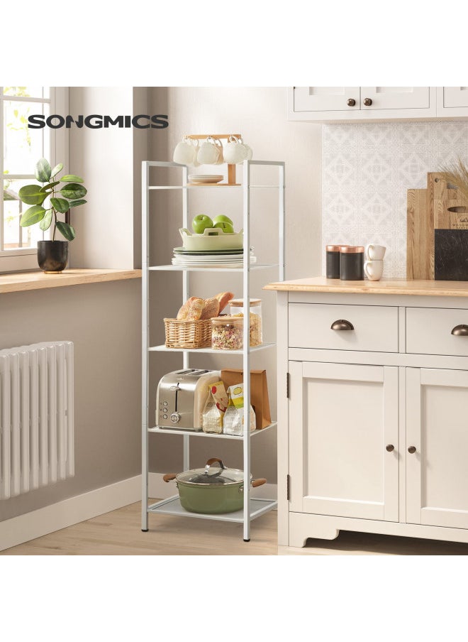 SONGMICS 5-Tier Storage Rack, Bathroom Shelf, Extendable Plant Stand with Adjustable Shelf, for Bathroom, Living Room, Balcony, Kitchen, White UBSC035W01