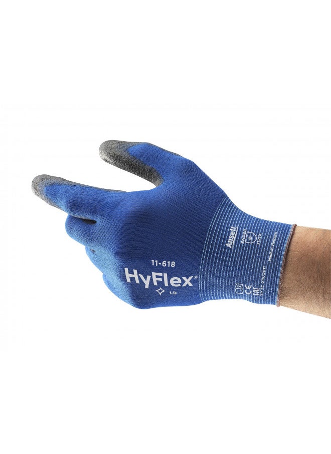 Ansell HyFlex 11-618 Nylon Light Duty Multi-Purpose Glove with Knitwrist, Abrasion/Cut Resistant, Size 9, Blue (Pack of 12 Pair)