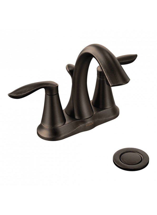 Moen Eva Oil-Rubbed Bronze Two-Handle Centerset Lavatory Faucet with Drain Assembly, Sink Faucet Bathroom 3-Hole for Standard 4-inch Countertop Setup, 6410ORB, 0.5