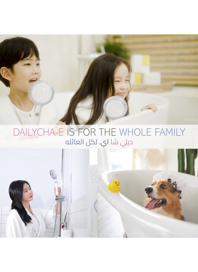 DailyCha-E Korean Multi Filtered Shower Head (Trial Pack) - Twin Shower Filter System - High Pressure Shower Head - Water Filter for Hair Loss - Chlorine Removal