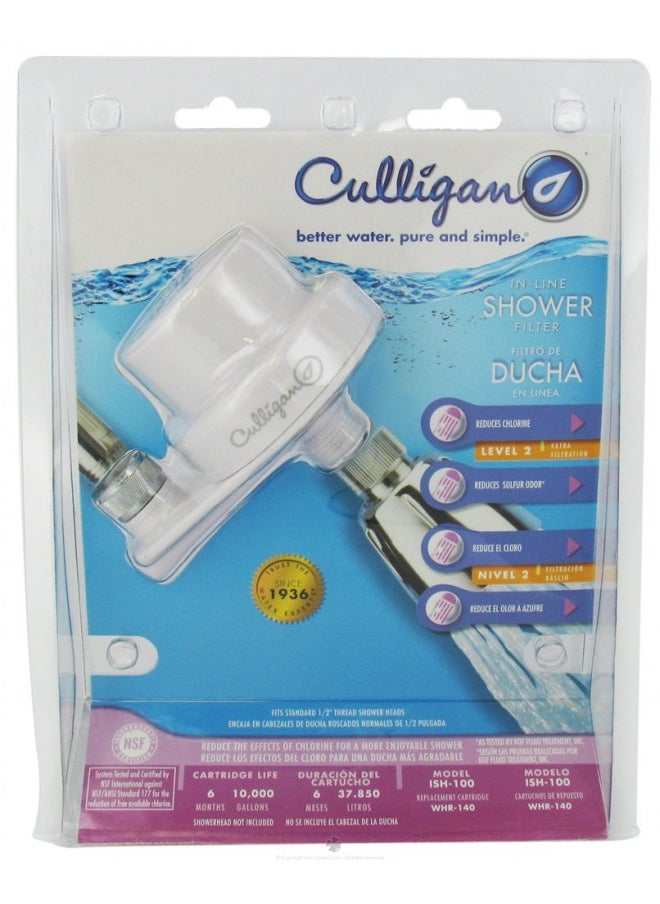 Culligan ISH-100 Inline Showerhead Filtration Attachment with Filter, 10,000 Gallon, White