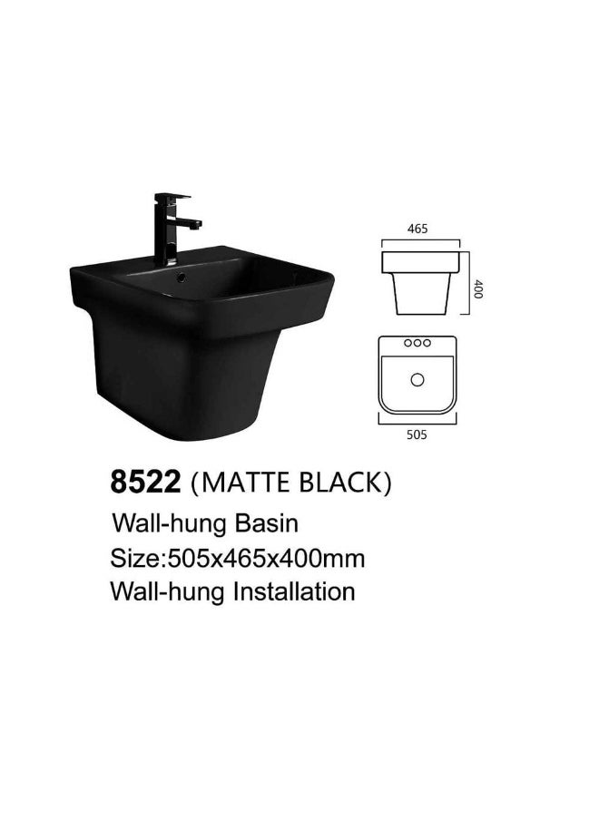 Danube Home Milano Wall Hung Ceramic Wash Basin – Matte Black | Ceramic Wall Hung For Toilet Bathroom Washroom