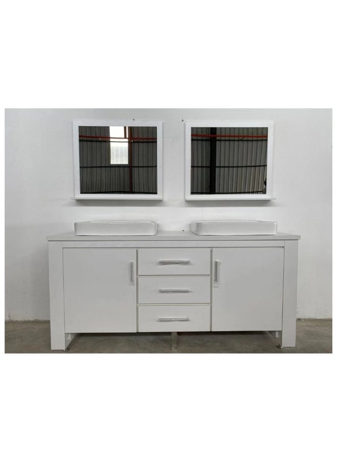 Danube Home Milano Vanity Cabinet W/Ceramic Basin Mirror Hs16459 1820*550*890 Ivory-White | Wooden/Ceramic Double Basin For Toilet Bathroom Washroom