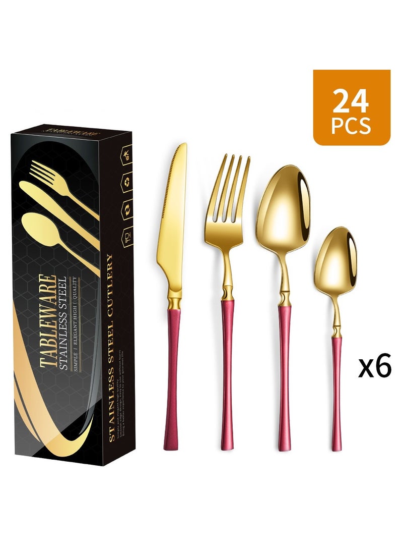 Stainless Steel Cutlery Set, 24 Pieces Western Cutlery Set, Knife, Fork, Spoon