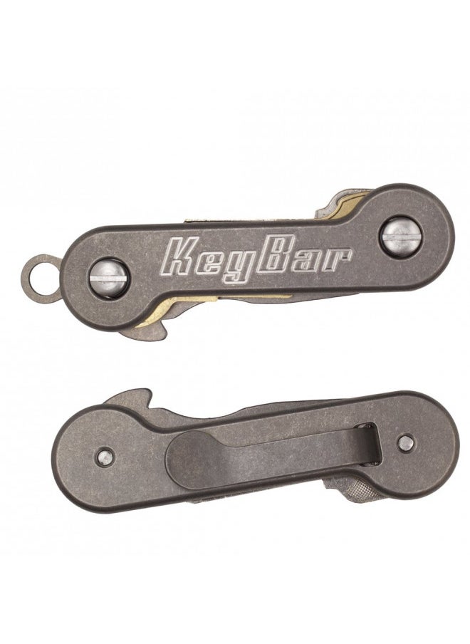 KeyBar Stonewashed Titanium USA Made Key Organizer EDC Tool | Everyday Carry Compact Key Holder Multi-Tool and Keychain Organizer with Pocket Clip (Holds up to 12 Keys)