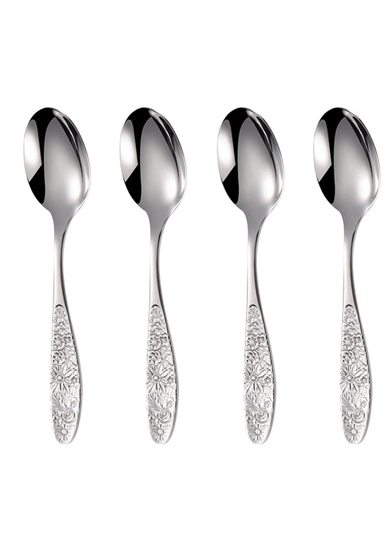 Hammered Pattern Stainless Steel Bouillon Spoon,Embossed Pattern Flatware,Hammered Surface Dessert Spoons,7 Inch,Set of 4