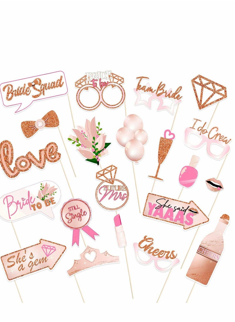 Rose Gold Wedding Hen Party Photo Booth Props, 21 Pcs Bridal Shower Props Kit, Bachelorette Decorations