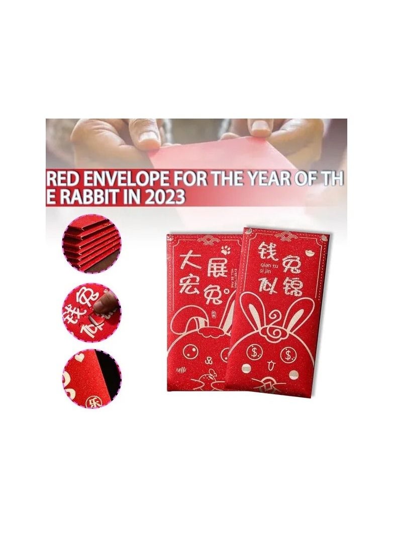 6-Pieces/Set 2023 Chinese Lunar New Year Red Envelopes,Rabbit Year Festival Lucky Money Red Packets