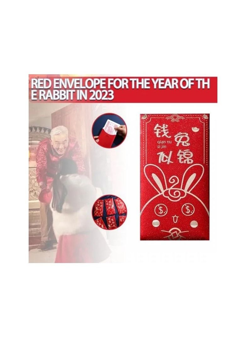 6-Pieces/Set 2023 Chinese Lunar New Year Red Envelopes,Rabbit Year Festival Lucky Money Red Packets