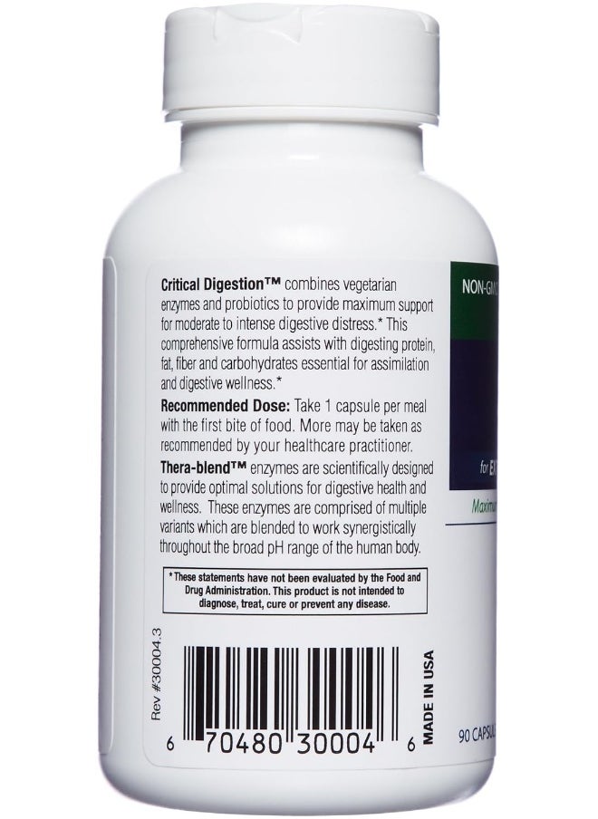 Enzyme Science Critical Digestion, 90 Capsules – High Potency Support for Digestion, Bloating, Indigestion, & Irregularity – Probiotic– Gut Health Formula –Vegetarian