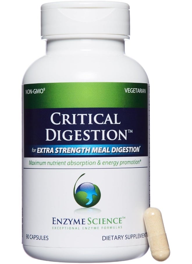 Enzyme Science Critical Digestion, 90 Capsules – High Potency Support for Digestion, Bloating, Indigestion, & Irregularity – Probiotic– Gut Health Formula –Vegetarian