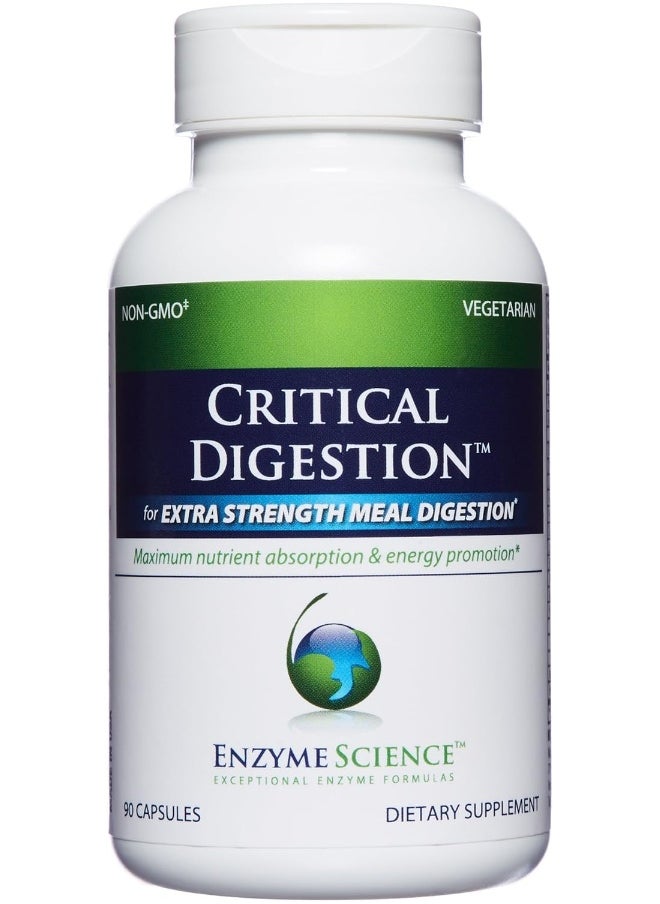 Enzyme Science Critical Digestion, 90 Capsules – High Potency Support for Digestion, Bloating, Indigestion, & Irregularity – Probiotic– Gut Health Formula –Vegetarian