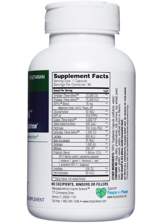 Enzyme Science Critical Digestion, 90 Capsules – High Potency Support for Digestion, Bloating, Indigestion, & Irregularity – Probiotic– Gut Health Formula –Vegetarian