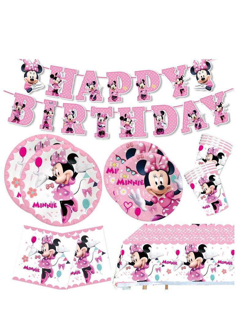 Minnie Mouse theme birthday party decorations  disposable paper cups paper plates banner tableware set for kids party supplies