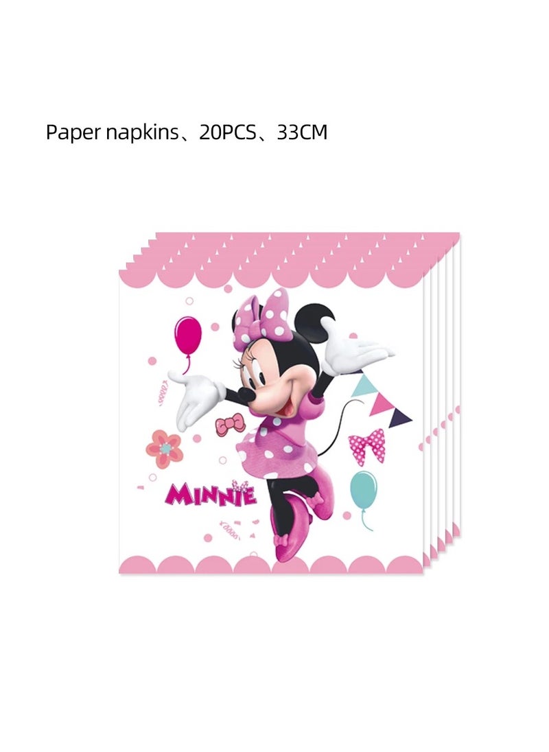 Minnie Mouse theme birthday party decorations  disposable paper cups paper plates banner tableware set for kids party supplies