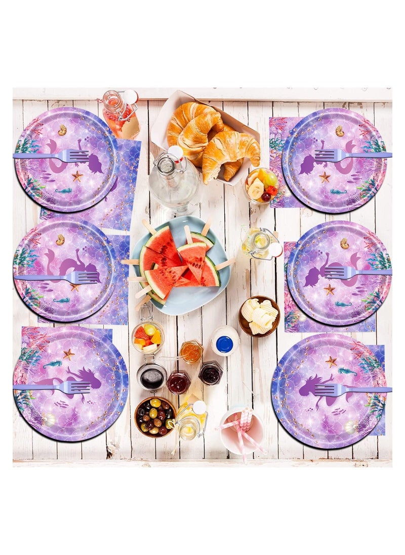 Mermaid Birthday Decorations Party Tableware Set, 69 Pcs Mermaid Themed Party Supplies Party Plates Napkins Forks for 16 Guests Kids Little Mermaid Party Decorations Baby Shower Supplies