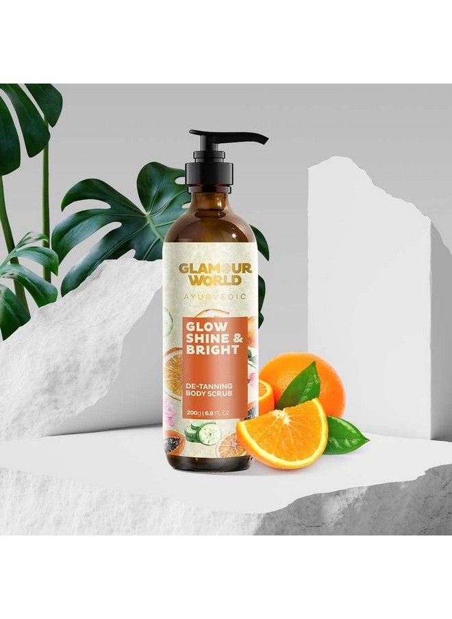 Ayurvedic Glow Shine & Bright Detanning Body Scrub I Gel Textured Body Scrub Helps Remove Suntan Leaves Skin Radiant And Smooth I Enriched With Orangepapayatomato