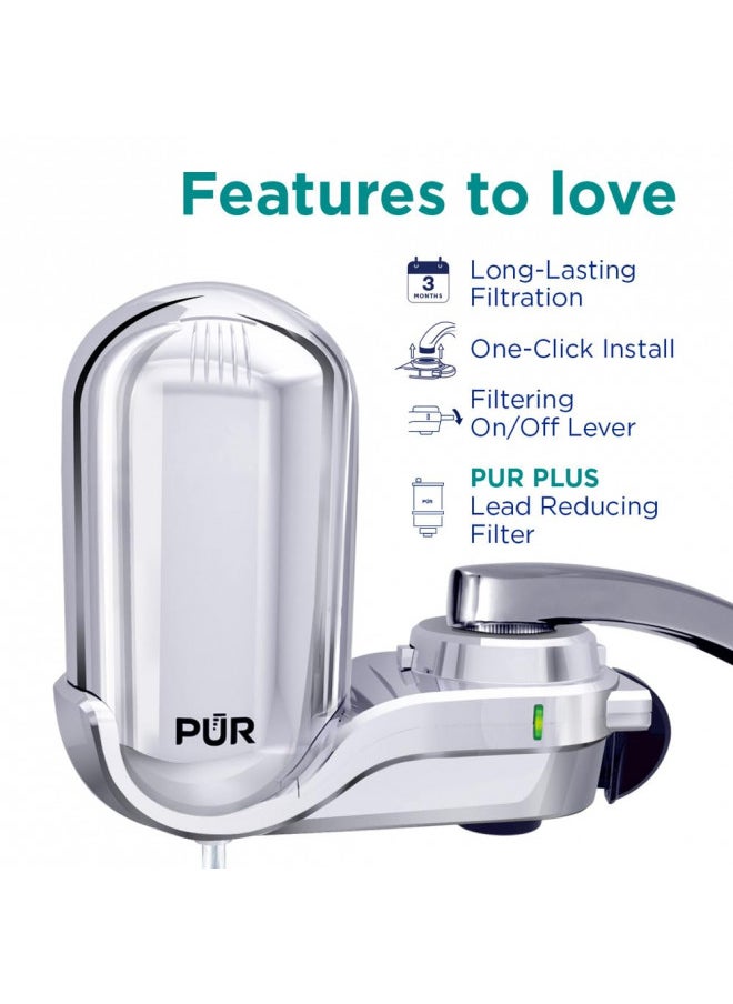 PUR PLUS Faucet Mount Water Filtration System, Chrome Vertical Faucet Mount Water Filter for Sink Crisp, Great-Tasting Filtered Water, FM3700