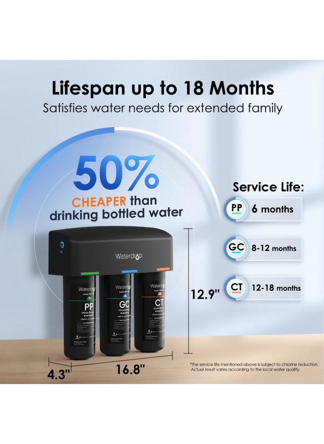 Waterdrop TSB 3-Stage High Capacity Under Sink Water Filter, with Dedicated Faucet, NSF/ANSI 42 Certified Element, USA Tech